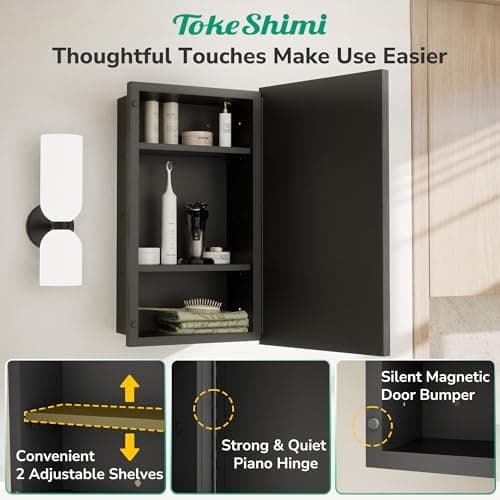 TokeShimi 17x25 Recessed Medicine Cabinet with Mirror Surface Mounted, Metal Beveled Mirror with Storage for Bathroom Vanity, Aluminum Black Medicine Cabinet Mirrored