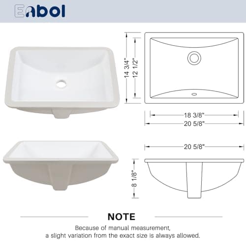 Enbol Bathroom Undermount Sink White Rectangular Ceramic Sink for Bathroom with Overflow - ECU1812 Exterior: 20 5/8" x 14 6/8" x 8 1/8"