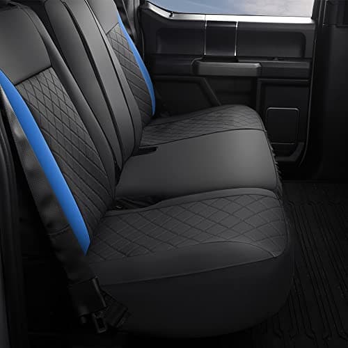 GIANT PANDA Full Set Car Seat Covers Customized Fit 2009-2025 Ford F150 and 2017-2025 F250 F350 F450 Super Crew/Crew Cab Pickup Trucks, Front and Rear Seats Fabric Protectors (Black+Blue)