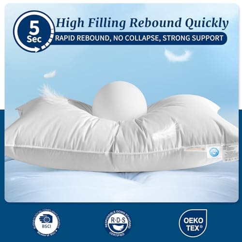 Canadian Luxury Goose Down Pillow Standard Size, 750 Fill Power, 100% Cotton with Teflon Shell- Ultra Comfort Sleep Pillows - Bed Pillows for Back, Stomach(White,Standard(Pack of 1))
