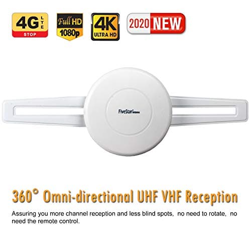 Five Star HDTV Antenna - 360° Omnidirectional Amplified Outdoor TV Antenna up to 150 Miles Indoor/Outdoor,RV,Attic 4K 1080P UHF VHF Supports 4TVs Installation Kit & Mounting Pole