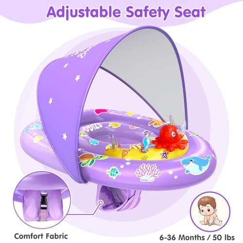EZIGO Baby Pool Float with Canopy UPF 50+ Sun Protection, Double Air Chambers Infants Swimming Floats with Sound Toys Adjustable Safety Seat Toddler Float for Boys and Girls 6-36 Months