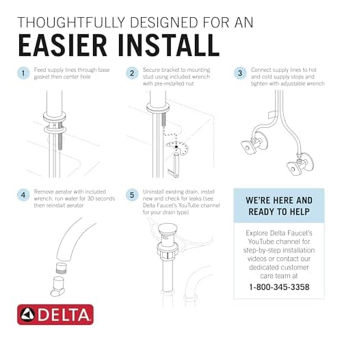 Delta Faucet Albion Single Hole Bathroom Faucet, Matte Black Single Handle Bathroom Faucet, Bathroom Sink Faucet, Metal Push Pop-Up Drain Assembly, 1.2 GPM Flow Rate, Matte Black 15855LF-BL