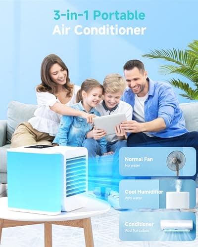 Portable Air Conditioner Cooling Fan: Evaporative Mini Air Cooler with 𝟳 𝗖𝗼𝗹𝗼𝗿𝘀 - USB Personal Air Cooler Desktop Ac Unit for Room Office Home (White)