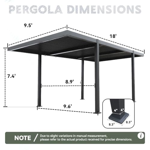 MELLCOM Louvered Pergola 10x18, Modern Aluminum Pergola with Adjustable Roof, Outdoor Shade Structure with Integrated Drainage System, Hardtop Gazebo Carport for Patio