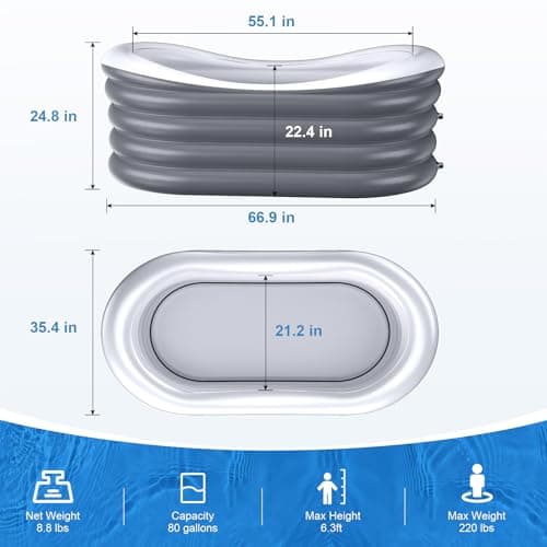 BINYUAN Inflatable Bathtub for Adults - Portable Collapsible Spa Tub with Electric Pump, Hot & Ice Bath Design, Foldable for 1-2 People, Durable PVC - Easy Inflate/Quick Drain