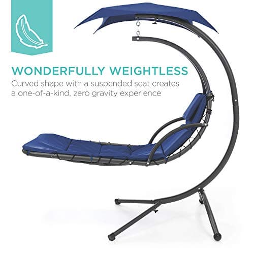 Best Choice Products Outdoor Hanging Curved Steel Chaise Lounge Chair Swing w/Built-in Pillow and Removable Canopy - Navy Blue