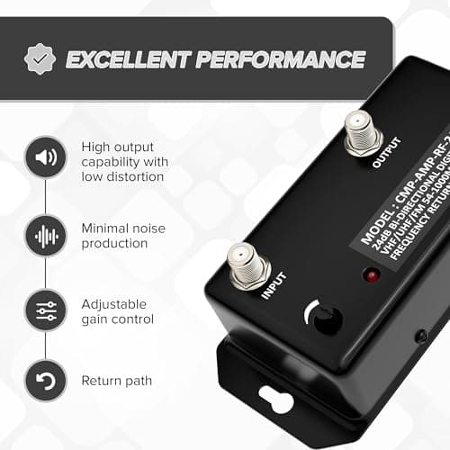 THE CIMPLE CO Antenna Amplifier, Digital TV Signal Booster, Adjustable Gain, 24 dB Distribution, NTSC, ATSC, FM, UHF, VHF, 1000 MHz, Includes RG6 Coaxial Cable