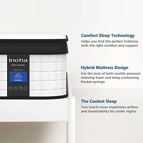 Inofia Twin Mattress, 10 Inch Hybrid Innerspring Single Mattress Cool Twin Bed Supportive & Pressure Relief, Breathable Soft Knitted Fabric Cover, Medium Firmness