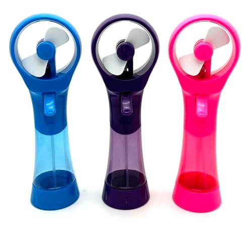 3 Pack Elite Battery Powered Handheld Water Misting Fans Personal Outdoor Cooling Fan (Blue/Purple/Pink)
