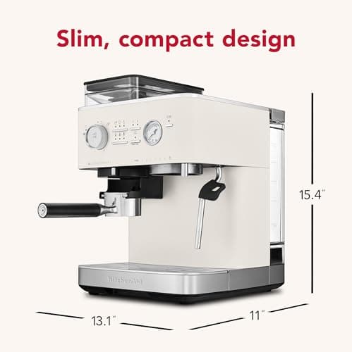 KitchenAid Semi Automatic Espresso Machine with Burr Grinder, KES6551, Porcelain White