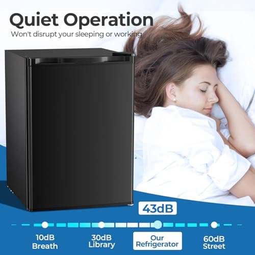 Compact Refrigerator 2.56 Cu.ft Mini Fridge with Freezer, Single Door Refrigerator with Adjustable Temperature Settings, Low noise, for Bedroom, Office, Dorm, Black