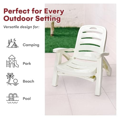 Wild Wolf Outfitters Outdoor Folding Lounge Chair - Adjustable Lightweight Chaise Pool Chairs - Plastic Chairs for Patio, Lawn, Deck or Beach- Outdoor Furniture - White, Chaise Lounge Outdoor