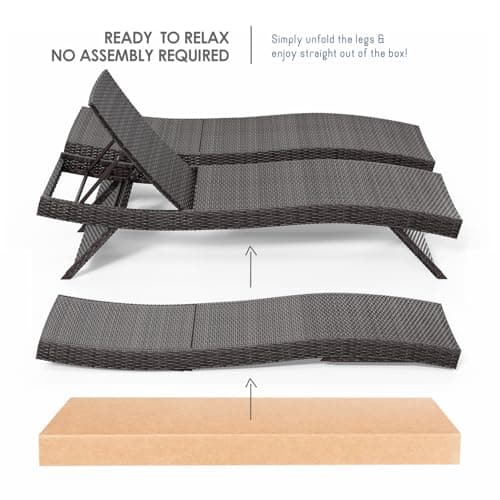 Nestl Chaise Lounge Chair Outdoor Set of 2, Wicker Patio Lounge Chair, Outdoor Lounge Chair with Reclining Backrest