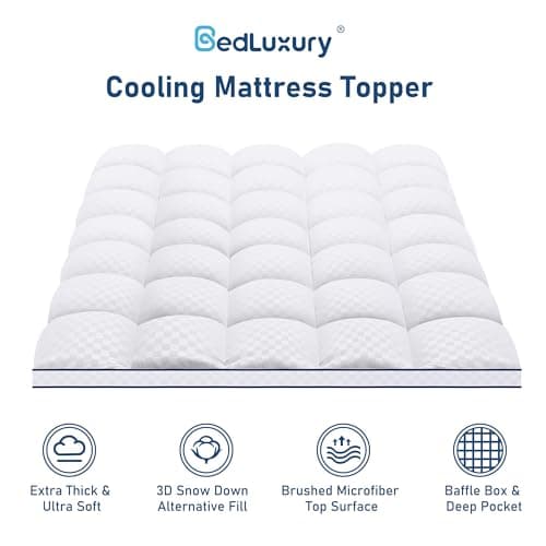 Full Mattress Topper Extra Thick Pillowtop Cooling Mattress Topper Plush Mattress Pad Cover Protector with 8-21 Inch Deep Pocket 3D Snow Down Alternative Fill White