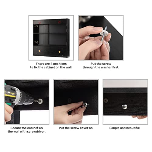 ALIMORDEN Medicine Cabinet with Mirror and Shelves, Oversized Bathroom Wall Storage Organizer Over The Vanity, Toilet, Recessed or Surface Mount, 30.4" L x 29.5" H, Black