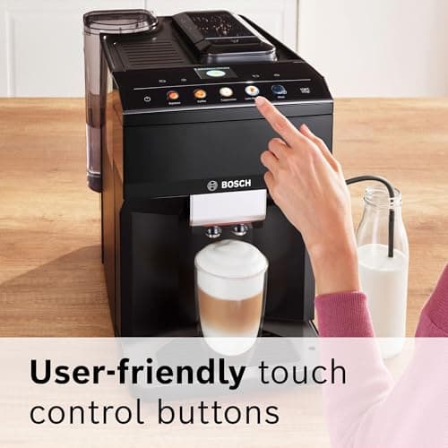 Bosch 500 Series Fully Automatic Espresso Machine – Touch Control Panel, Milk Hose, Ceramic Grinder, Uses Beans & Ground Coffee, 9 One-Touch Drinks, in Black TPU40109