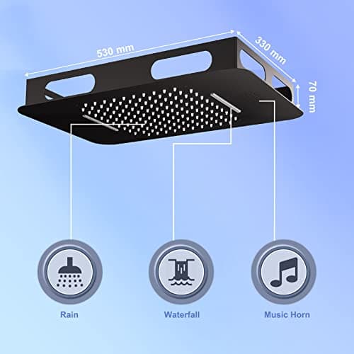 23" Full Body Thermostatic Shower System with Body Jets, Luxury LED Music Rainfall Waterfall Shower Jets System In Wall, Smart Ceiling Mount Multi Function Rain Shower Faucet Set