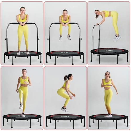 Foldable Mini Trampoline for Adults & Kids 40/48 inch Rebounder Trampoline with Adjustable Foam Bar for Indoor Workout Fitness