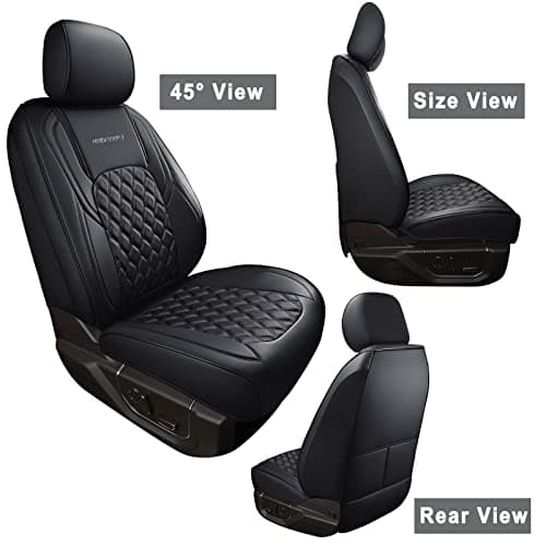 Huidasource Ford Seat Covers, Leather Pickup Seat Cushion Cover Fit for 2015-2024 Ford F150 SuperCrew & 2017-2024 F250 F350 F450 Super Duty Crew Cab XL XLT Lariat King Ranch Platinum(Full Set/Black)