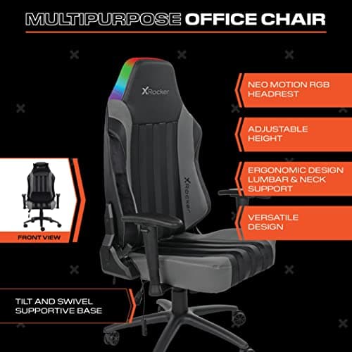 X Rocker Sigma PC Computer Gaming Office Desk Chair, with Headrest RGB LED Lights, Adjustable Seat and Armrest, 0780401, 24.41" x 49.8" x 20.87", Black