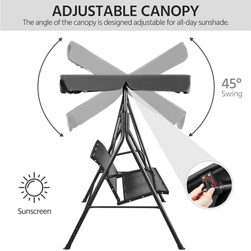 Yaheetech Outdoor Patio Swing Chair, 3-Seat Patio Sunset Hanging Swing Glider w/Adjustable Canopy & Texteline Fabric & Armrests, Outdoor Love Seat Bench for Patio/Garden/Yard/Porch, Gray