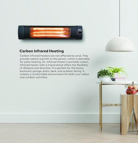 Dr Infrared Heater DR-338 Carbon Infrared Patio Heater with Tripod, Black, 23x40 Inches