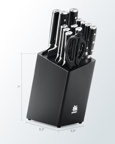 KYOKU Kitchen Knife Set with Block, German High Carbon Steel 15pc Knife Block Set, Samurai Series Knife Block with Knives for Kitchen, Professional Chef Knife Set with Sharpening Steel & Shears