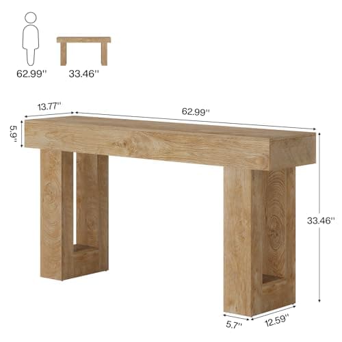 Tribesigns 63-Inch Long Console Table, Wooden Rectangular Sofa Table Behind The Couch, Farmhouse Entryway Table for Entrance, Hallway, Living Room (Natural)
