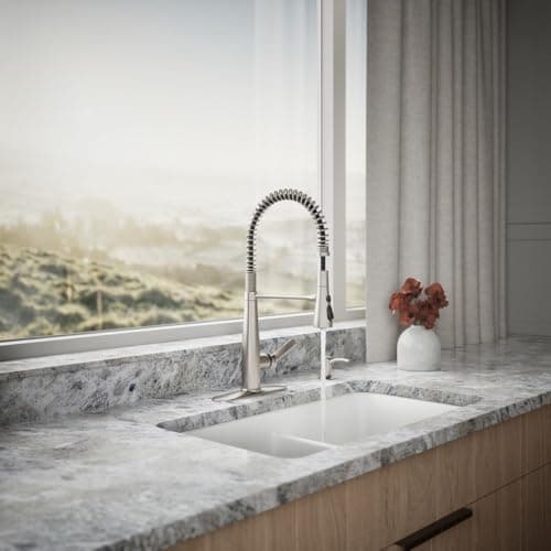 KOHLER K-R22745-SD-VS Semi-Professional Kitchen Faucet with Soap Dispenser/Lotion Dispenser, Commercial Kitchen Sink Faucet with Pull-Down Sprayhead, Vibrant Stainless