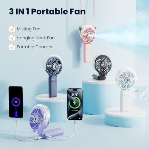 HandFan 5200mAh Upgraded Handheld Misting Fan, Portable Mister Fan Rechargeable, Spray Water Mist Fans, Electric Hand Cooling Ice Fans for Summer Beach Travel Concerts, Gifts for Women(Royal Blue)