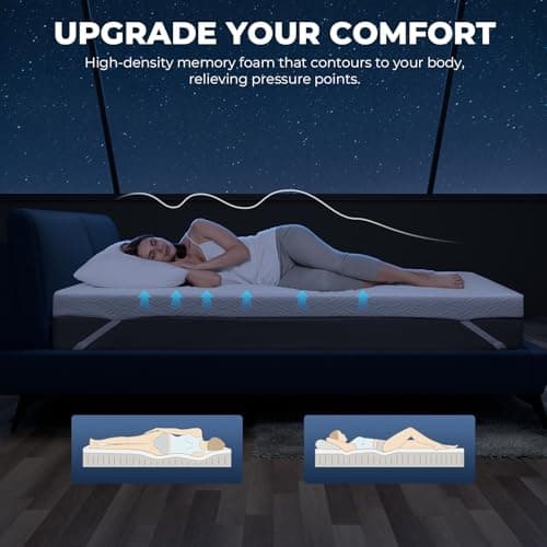 Memory Foam Mattress Topper - 3 Inch Gel Mattress Pad for Pressure Relief, Premium Soft Cooling Sleep Bed Topper, Non-Slip Design with Removable & Washable Cover (White, Queen)