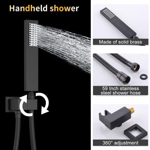 AYIVG Matte Black Thermostatic Rainfall Full Body Shower System With 2 In 1 Waterfall Rainfall Ceiling Mount 16 X 24 Inch Rain Shower Head 6 Jets Temperature Display Shower Faucet Set