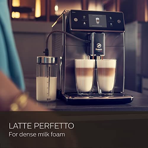 Philips Saeco Xelsis Super Automatic Espresso Machine - LatteDuo Milk System, 15 Coffee Varieties, 6 User Profiles, Touchscreen, Black & Titanium, (SM7684/04)