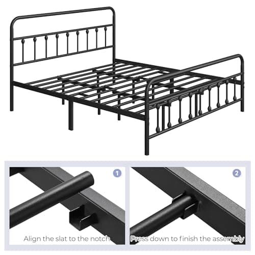 Yaheetech Classic Metal Platform Bed Frame Mattress Foundation with Victorian Style Iron-Art Headboard/Footboard/Under Bed Storage/No Box Spring Needed/King Size Black