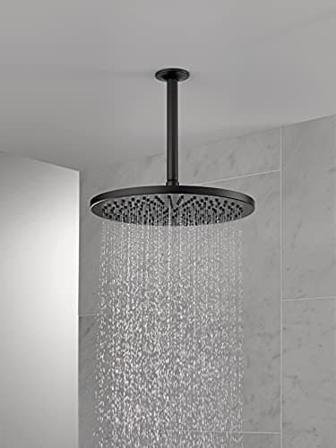 Delta Matte Black Round Rain Shower Head, 12 Inch Metal Large Shower Head Rainfall, Overhead Rain Showerhead, 2.5 GPM Flow Rate, Matte Black 52158-BL25