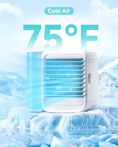 Portable Air Conditioner Cooling Fan: Evaporative Mini Air Cooler with 𝟳 𝗖𝗼𝗹𝗼𝗿𝘀 - USB Personal Air Cooler Desktop Ac Unit for Room Office Home (White)