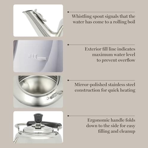 Martha Stewart Kingstree Large 2 Qt Heavy Gauge Whistling Tea Kettle - Stainless Steel