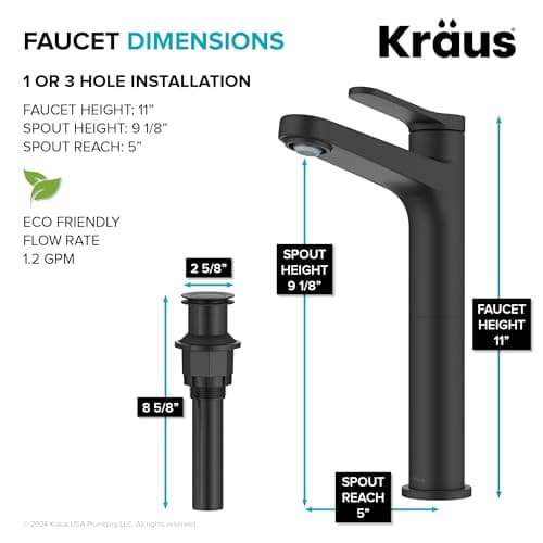 KRAUS Indy Bathroom Faucet for Vessel Sink in Matte Black, KVF-1410MB
