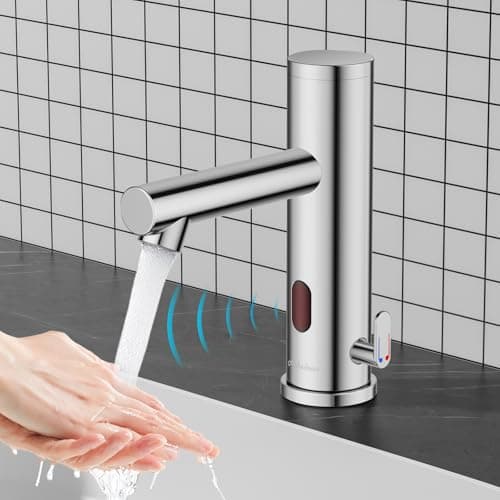 Achelous Automatic Touchless Bathroom Sink Faucet with Deck Plate,Hands Free Infrared Sensor Basin Faucet with Temperature Control, Battery Powered Sensor Bathroom Tap,Chrome