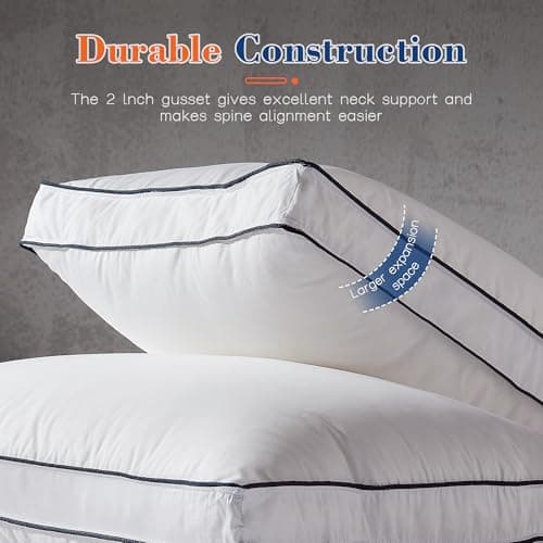 Decroom Goose Feather Down Pillows Queen Size Set of 2, Soft Pillows for Luxury Hotel Quality Gusseted Pillow 2 Pack, Bed Pillows for Sleeping, Breathable, Fluffy for Side, Back Sleepers