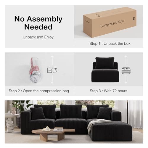 Novilla 106" Modular Sectional Sofa, Modern Cloud Sectional Couch with Smarts Coil™ Support, L-Shape Boneless Couch for Living Room Apartments Bedroom, No Assembly Required (3 Seater + 1 Ottoman)
