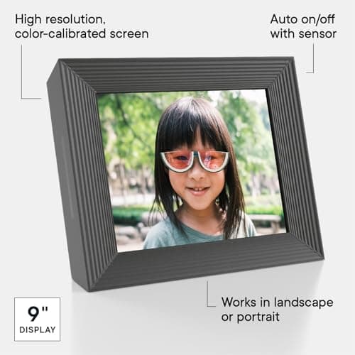 AURA Mason WiFi Digital Picture Frame | Wirecutter's Best Digital Frame for Gifting | Send Photos from Your Phone | Quick, Easy Setup in Aura App | Free Unlimited Storage | Black