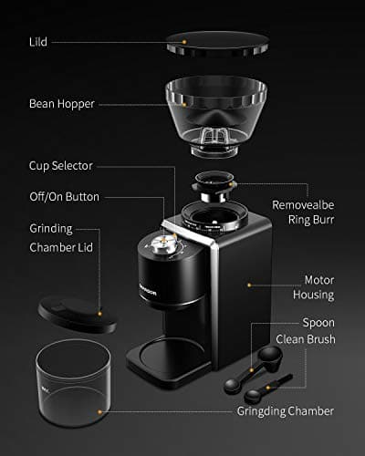 SHARDOR Conical Burr Coffee Grinder, Electric Coffee Bean Grinder with 35 Grind Settings, Adjustable for 2–12 Cups, Anti-Static Design, Black