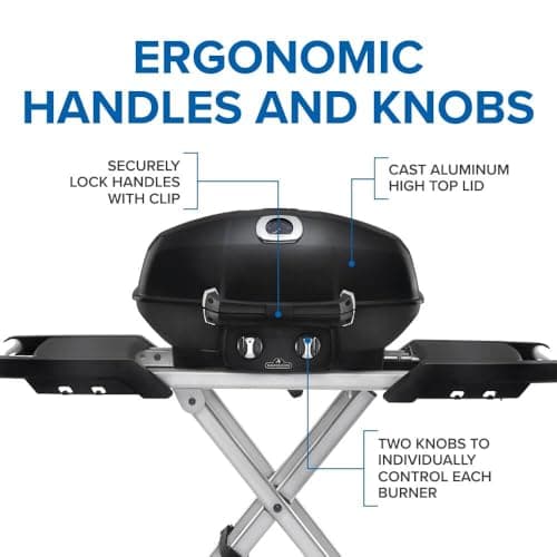 Napoleon TravelQ PRO285X Portable Propane Gas Grill with Foldable Scissor Cart, Black, 2 Burners, Tailgating, Camping, and Small Outdoor Spaces