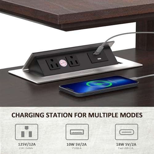 HIFYOBRO 24''Tall End Table with Charging Station, Adjustable Shelf, Storage Side Table,21" Large Nightstand for Living Room, Bedroom,Espresso