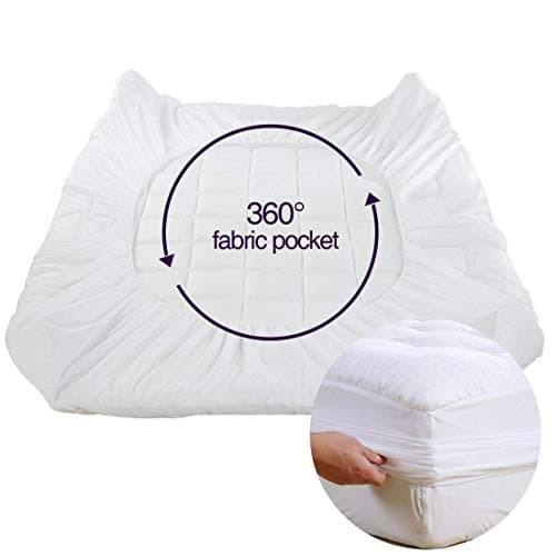 EASELAND Queen Size Mattress Pad Pillow Top Mattress Cover Quilted Fitted Mattress Protector Cotton Top Stretches up 8-21" Deep Pocket Cooling Mattress Topper (60x80 inch, White)