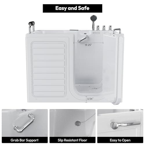 Empava Walk In Tub for Seniors,54" x 30'' Right Drain,12 Air & 13 Whirlpool Massage Jets Bathtub,with built-in Heater,2 Safety Handrail,19.25" Wide Right Outswing Door,Slip-Resistant Floor,Acrylic