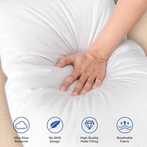 Goose Feather Pillows Queen Size Pack of 2 - Down Hotel Bed Pillows for Sleeping, Soft 600 Thread Count Cotton Cover, Fluffy Support Surround Fill Polyester for Side, Back, Stomach Sleepers