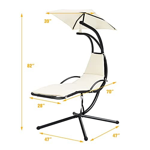 Giantex Outdoor Hanging Chaise Lounge Chair, Patio Hammock Chair with Removable Canopy, Cushion & Anti-toppling Rope, Hanging Arc Chaise Hammock for Patio Poolside Backyard Garden Porch (Beige)
